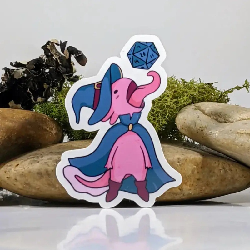 Axolotl Eating D20 Sticker