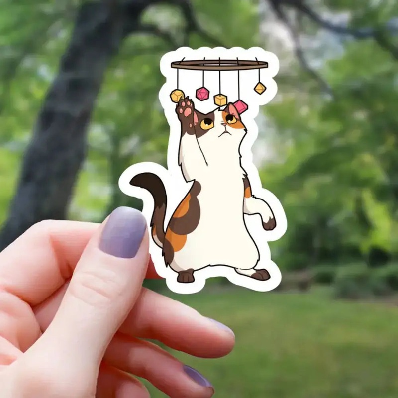 Cat Playing with Dangling Dice Sticker