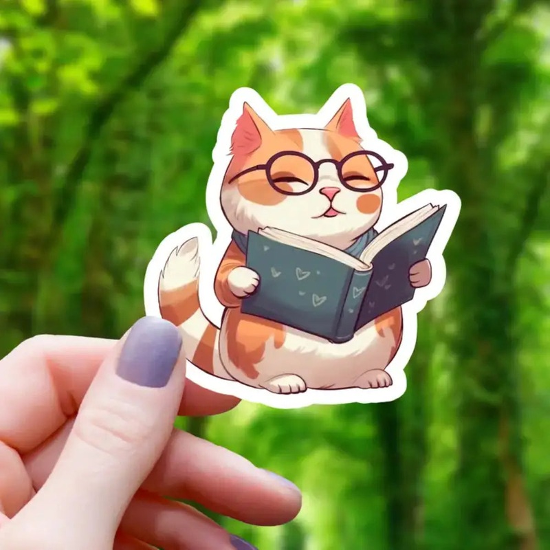 Cat Professor Reading Sticker
