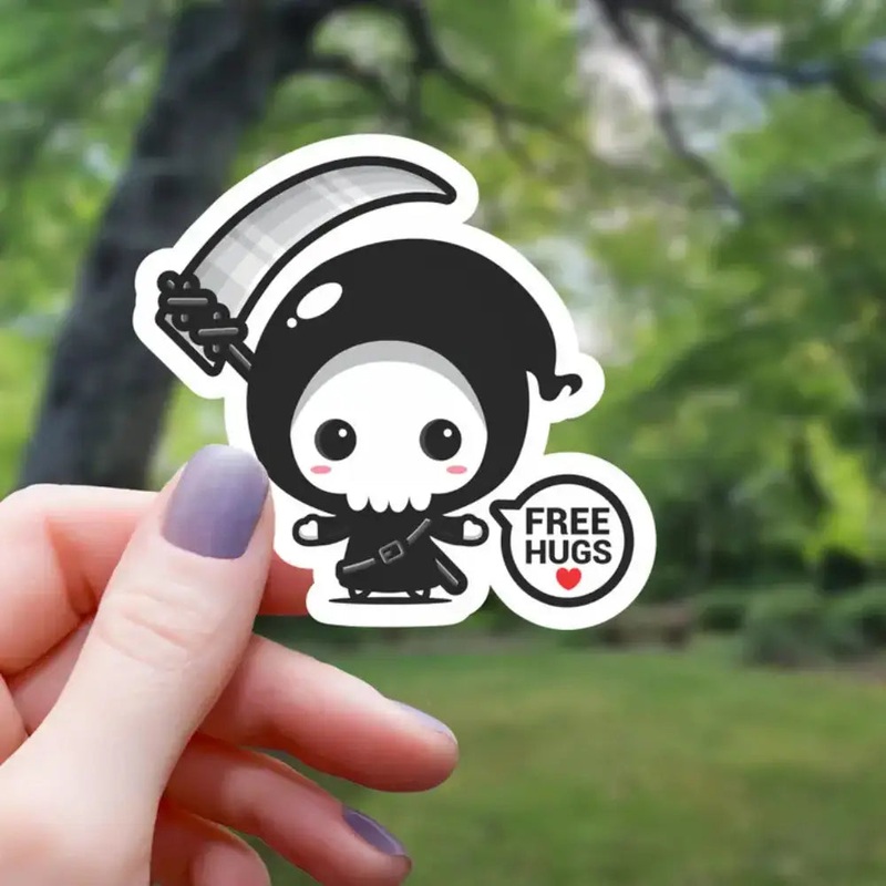 Chibi Grim Reaper Free Hugs Sticker