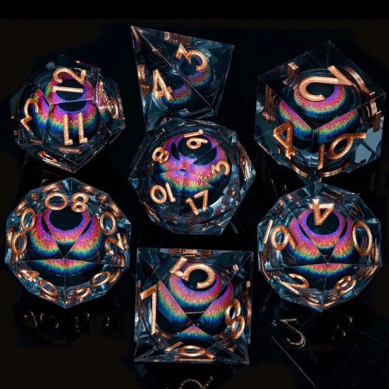 Enchanted Dice How Eye Roll Liquid Core Polyhedral (D&D) Dice Set (7)