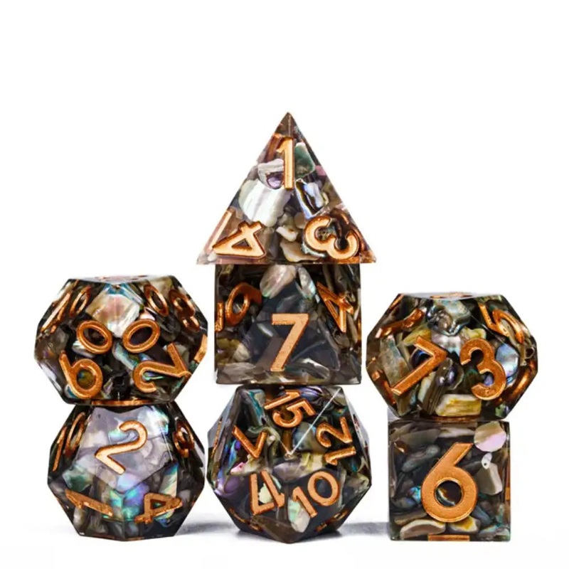 Abalone Shell Sharp Edge Resin Polyhedral (D&D) Dice Set (7)