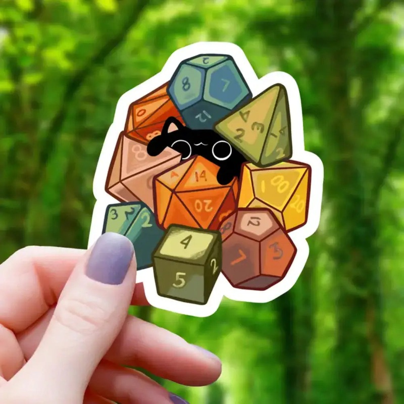 Cat Hiding in Polyhedral Dice Sticker