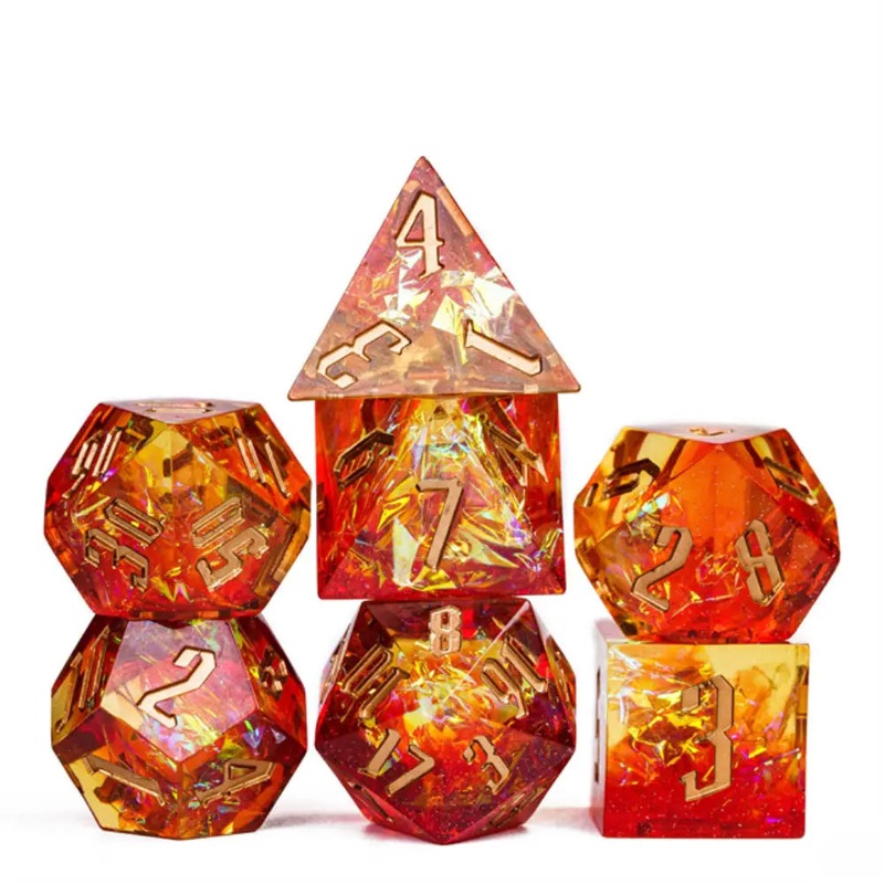 Flaming Hearth Sharp Edge Resin Polyhedral (D&D) Dice Set (7)