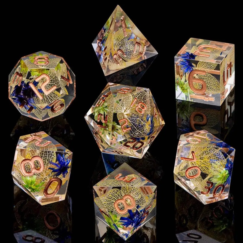 Flower Petal Sharp-Edge Resin Polyhedral (D&D) Dice Set (7)