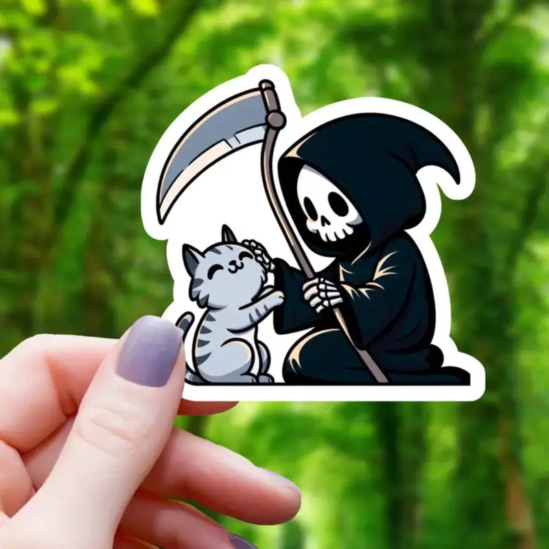 Grim Reaper Petting Cat Sticker